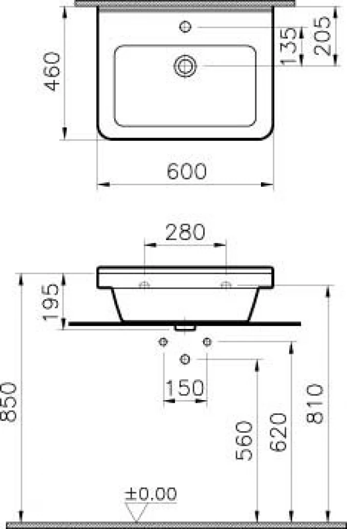 S50 lavabo kvadratni 60cm SVS60K 5310L003-0001