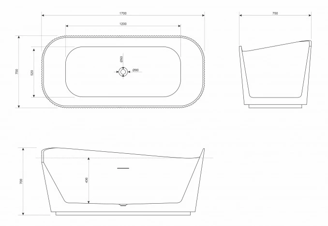 Kada samostojeca COPEN BRIGITTE 1700x750x550mm sjajna bijela C-08-1002W