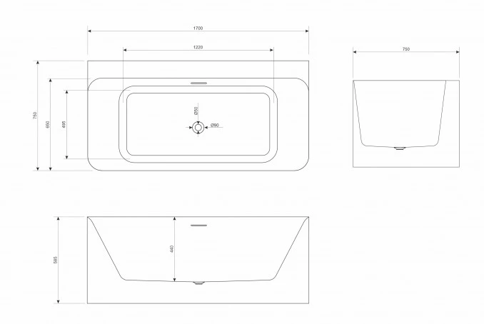 Kada samostojeća COPEN HEDY 1700x745x585mm sjajna bijela C-08-L2002W