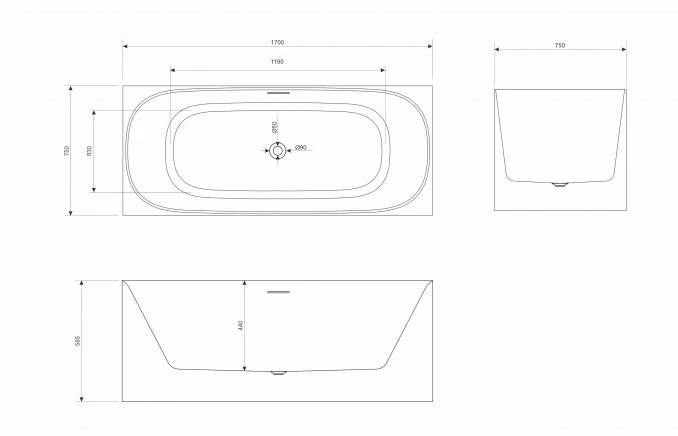 Kada samostojeća COPEN INGRID 1700x750x585mm mat crna/mat bijela C-08-L2004MB/MW